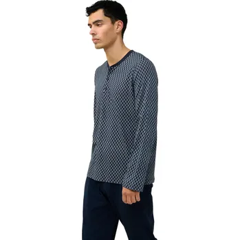 Pánské pyžamo Pánské bavlněné pyžamo s geometrickým vzorem a knoflíkovou légou Vamp 23670 blue velikost M