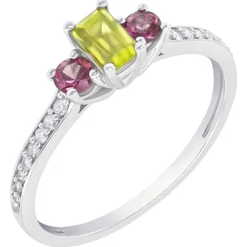 Prsten Zlatý diamantový prsten s olivínem a rhodolit granáty Salome