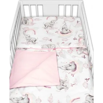 Příslušenství pro dětskou postel a kolébku 6-ti dílná výhod. sada s dárkem pro miminko Baby Nellys, 120x90 Slon a duha, růžová/bílá