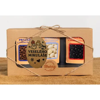 Dárková krabička Dárková sada křupavých preclíků a sladkých mandlí mix 3ks veselého mikuláše (Dárková sada křupavých preclíků a sladkých mandlí mix 3ks veselého mikuláše)