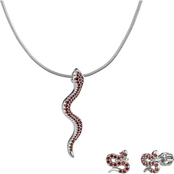 Souprava šperků Stříbrný set šperků 1430 s českým granátem, rhodiovaný - zvíře - had Zapínání: puzeta, Délka řetízku: 45 cm