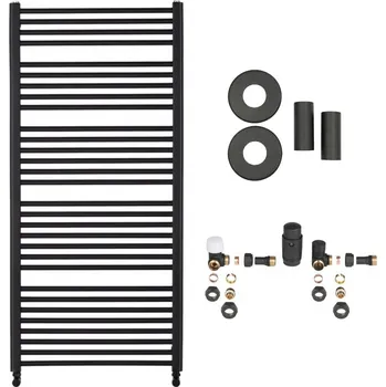 Radiátor CERANO - Koupelnový radiátorový set Alberto - ústřední vytápění - boční jednobodové připojení - 857W - černá matná - 1380x650 mm