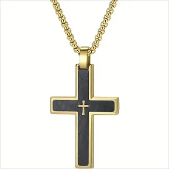 Náhrdelník IZMAEL Pánský řetízek s křížem VQ 38805 Zlatá/Černá/60cm KP38805