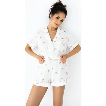 Dámské pyžamo Dámské mušelínové pyžamo Nastia bílé s listy S