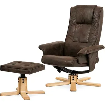 Křeslo Polohovací křeslo hnědé s taburetem látka vintage