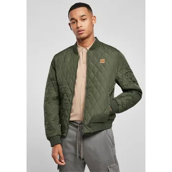 Pánský bomber Odolná bunda z nylonu Urban Classics s károvaným prošíváním Barva: zelená olivová, Velikost: 4XL