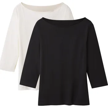 Dámské tričko esmara® Dámské triko s 3/4 rukávy s BIO bavlnou, 2 kusy (černá/bílá, XL(48/50))