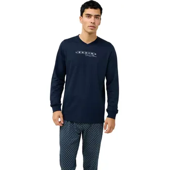 Pánské pyžamo Pánské bavlněné pyžamo s potiskem a geometrickými kalhotami Vamp 23672 blue velikost XXL