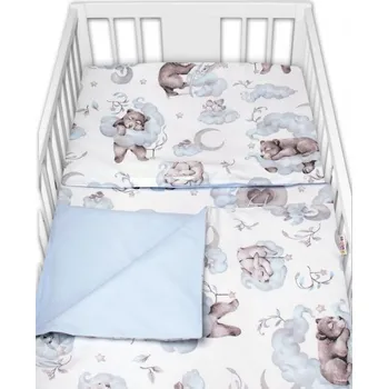 Dětsný nábytek 3-dílná sada Mantinel s povlečením Baby Nellys, Zvířátka na mráčku, modrá/bílá, 135x100 cm