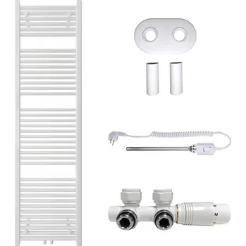 Radiátor CERANO - Koupelnový radiátorový set Lincoln - kombinované výtápění, termo tyč - středové připojení 50 mm - 559W - bílá matná - 1800x500 mm