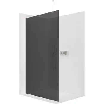 CERANO - Sprchová zástěna Walk-in Onyx Top Round L/P - 10 mm - kulatá vzpěra - chrom, grafitové sklo - 100x200 cm