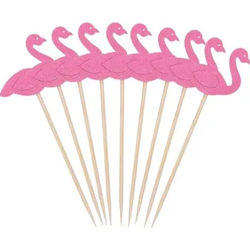 Dortová svíčka Dortový zápich tmavě růžový plameňák – balení 10 ks