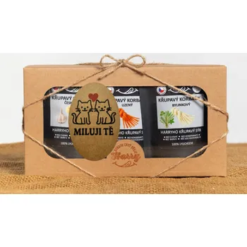 Dárková krabička Křupavý sýr Dárková sada 3 druhů lyo korbáčiků od Bači miluji Tě (Křupavý sýr Dárková sada 3 druhů lyo korbáčiků od Bači miluji Tě)