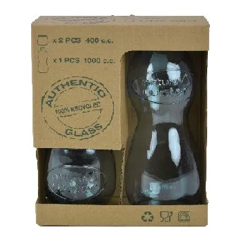 Sklenice Lahev z recyklovaného skla a 2 ECO Sklenice z recyklovaného skla WATER, čirá (balení obsahuje 1set)|Vidrios San Miguel|Recycled Glass