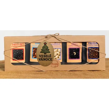 Dárková krabička Dárková sada křupavých preclíků a sladkých mandlí mix 5ks veselé vánoce stromeček (Dárková sada křupavých preclíků a sladkých mandlí mix 5ks veselé vánoce stromeček)