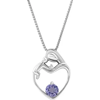 Přívěsek Stříbrný přívěsek matka a dítě s tanzanitem a diamantem Ella