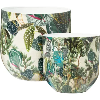 Obal na květináč H&L Sada 2 ks kovových květináčů Tropico s motivem džungle 26 a 23cm
