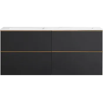 Koupelnový nábytek CERANO - Koupelnová skříňka pod umyvadlo s úchytkou Velora - černá matná, zlatá úchytka - 140x49,8x45,2 cm