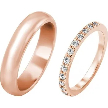 Šperk Dámský diamantový eternity prsten a pánský půlkulatý snubní prsten Lowum