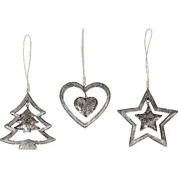 Bytová dekorace Závěs ozdoba, stříbrná, balení obsahuje 3 kusy! 14 cm|Ego Dekor