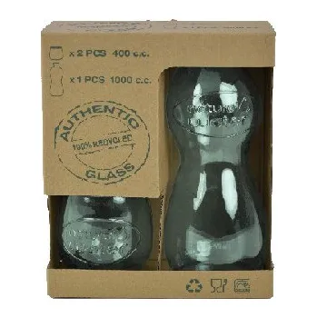 Sklenice Lahev z recyklovaného skla a 2 ECO Sklenice z recyklovaného skla WATER, sv. zelená (balení obsahuje 1set) (DOPRODEJ)|Vidrios San Miguel|Recycled Glass