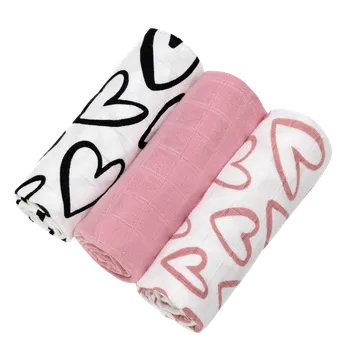 látková plena T-TOMI BIO Bambusové pleny Black hearts 3 ks