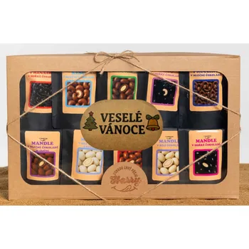 Dárková krabička Dárková sada křupavých preclíků a sladkých mandlí mix 10ks veselé vánoce (Dárková sada křupavých preclíků a sladkých mandlí mix 10ks veselé vánoce )