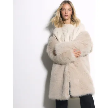 Dámský kabát Reserved kabát z umělé kožešiny světle šedá XS