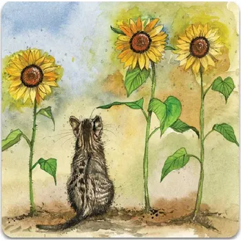 Dekorativní magnet Magnetka s kočkou a slunečnicemi - design Alex Clark