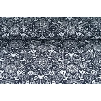 Plátno bavlněné, krojovka srdce - tmavě modrá, metráž, látka