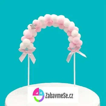 Svatební dekorace Dortový zápich - oblouk z bambulek - (růžovo bílý 20x14cm)
