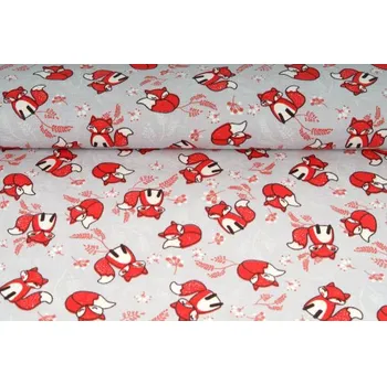 Plátno bavlněné, vzor malá liška - oranžová, metráž, látka