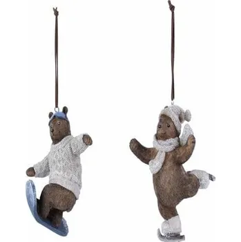 Vánoce Závěs medvěd na snowboardu/bruslích, 8x12,5x8cm, balení obsahuje 2 kusy!|Ego Dekor