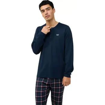 Pánské pyžamo Pánské stylové bavlněné pyžamo s knoflíkovou légou Vamp 23682 blue velikost XXL