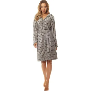 Dámský župan L&L župan dámský 9156 ZPPR - grafit-černá, M (Dámský župan na zip s kapucí)