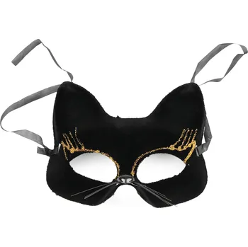 Karnevalová maska Sametová maska černá kočka - 3 varianty Barva: zlatá