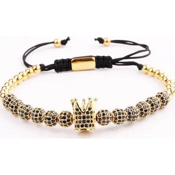 Náramek ANNA PERLY Noblesní trendy shamballa náramek z pozlacených kuliček oceli s prvkem kurunky se zirkony