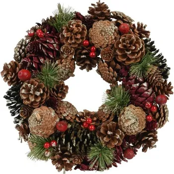 Věnec Vánoční dekorace věnec s šiškami a bobulemi, 7x33 cm