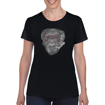 Dámské tričko levne-damske-bavlnene-tricko-potisk-opice-cigareta Velikost dámská trička Basic: M šířka 47, délka 63, Odstín dámské tričko Basic: Černé