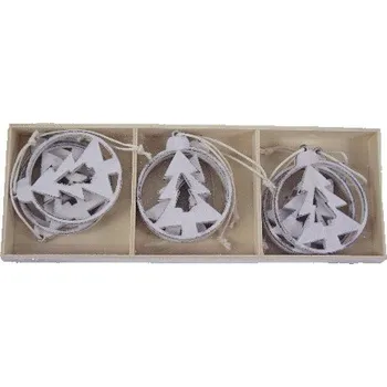 Vánoční ozdoba Ozdoba stromek v kruhu, bílá, box, S9|Ego Dekor