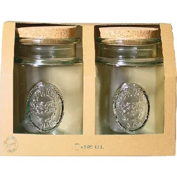 Dóza na potraviny Dóza z recyklovaného skla s kork. uzávěrem AUTHENTIC 1,5 L, set 2ks (balení obsahuje 1box)|Vidrios San Miguel|Recycled Glass