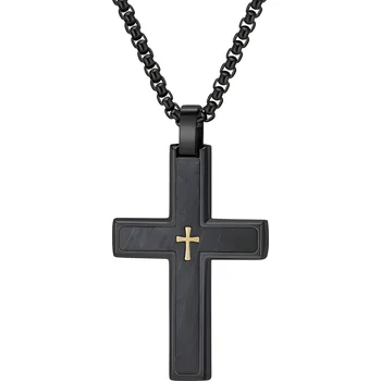 Náhrdelník IZMAEL Pánský řetízek s křížem VQ 38807 Černá/Zlatá/60cm KP38807