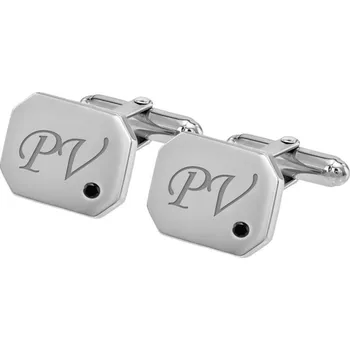 Manžetový knoflíček Stříbrné manžetové knoflíčky s gravírem a černými diamanty Meissa