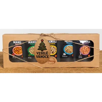 Dárková krabička Dárková sada Španělských mandlí mix 5ks veselé vánoce stromeček (Dárková sada Španělských mandlí mix 5ks veselé vánoce stromeček)