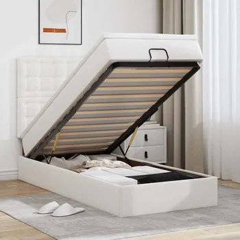 Postel vidaXL Osmanský rám postele s matrací 100x200cm umělá kůže [3313835] Barva: Bílá