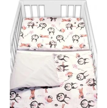Dětský pokoj Baby Nellys 3-dílná sada Mantinel s povlečením - Tučňáci, bílá/šedá