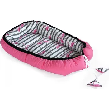 Hnízdečko pro miminko Baby Nellys Oboustranné hnízdečko, kokon 60x90cm - Plameňák/Proužky, růžová/černá