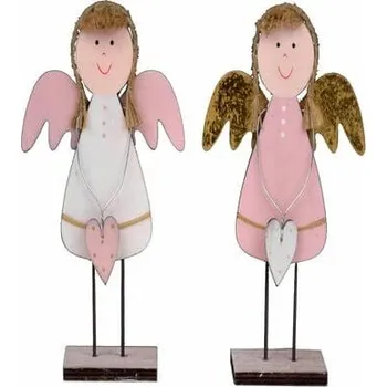 Bytová dekorace Dekorace andílek na podstavci, dřevěný, 17cm, bílá/růžová, balení obsahuje 2 kusy!|Ego Dekor
