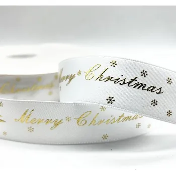 Svatební dekorace Stuha s potiskem (bílá se zlatým nápisem Merry Christmas) 4,5m