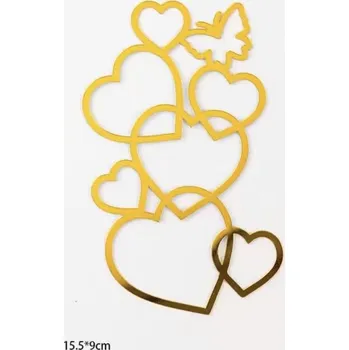 Svatební dekorace Zlatá srdíčka na dort s motýlkem